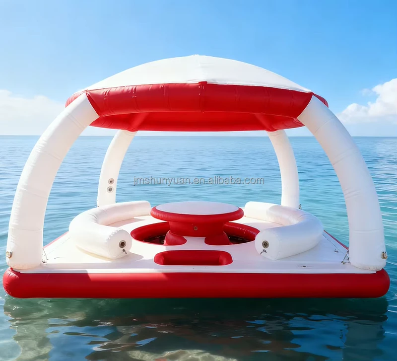 Luxurious Canopy Adults’ Play Summer Water Floating Swimming Pub Tent Inflatable Floating Island Platform Dock Sports Leisure