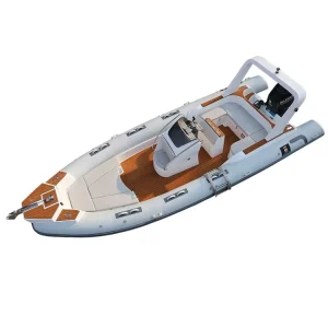 Barca Gonfiabile di Lusso per 10 Passeggeri, Yacht RIB in Fibra di Vetro da 7.6M, Motore Fuoribordo, Materiale Scafo in Hypalon PVC, Pesca