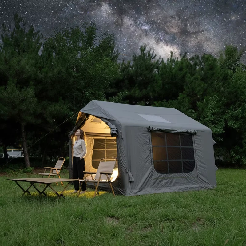 Luxuriöses automatisches aufblasbares Glamping-Zelt, faltbar, tragbar, mit zwei Schlafzimmern, große wasserdichte Canvas-Struktur für Luftcamping