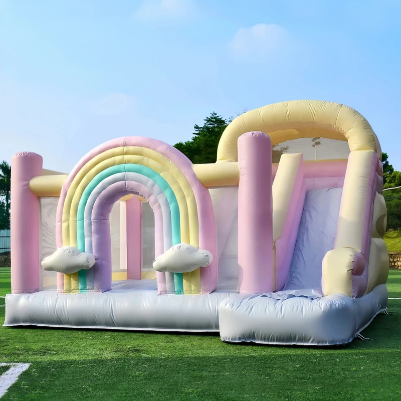 Luxuriöse kommerzielle Regenbogen Aufblasbare Kombination mit Ballgrube, Partyverleih Hüpfburg
