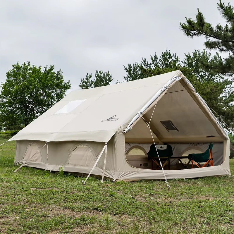 Luxus, wasserdichtes, aufblasbares Luftzelt, regensicher, Oxford-Stoff, Kabinenhaus, Dachfenster, Ofenanschluss für Camping-Events und Partys