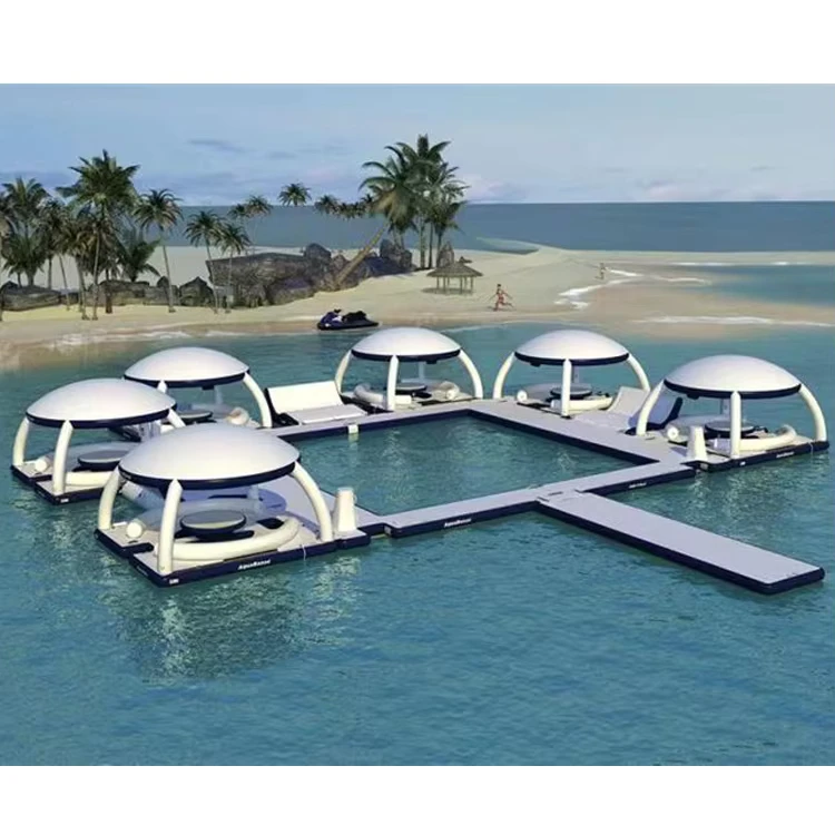 Luxe Watersport Spel Opblaasbare Bana Opblaasbaar Dock Platform Strandfeest Bana Opblaasbare Drijvende Cabana