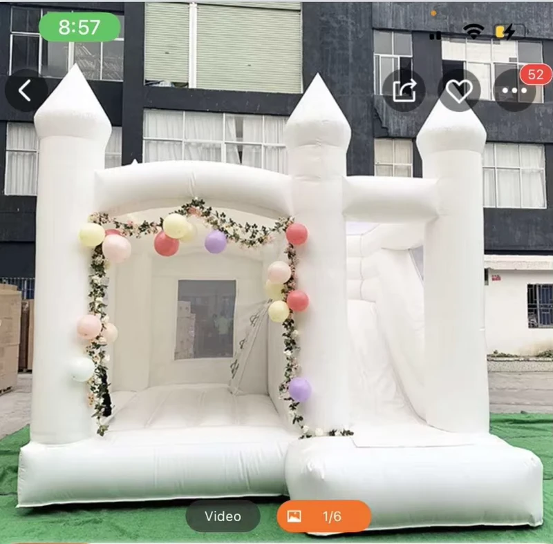Luxury White Inflatable Wedding Bounce House with Slide Elegant Castle Inflatable for Events Parties and Commercial Rentals