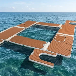 Plateforme Gonflable de Luxe en EVA pour Piscine de Natation en Mer avec Plancher en Teck