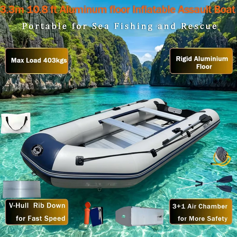 MC330 6 11피트 딩기 보트 인플레이터블 보트 알루미늄 바닥 어썰트 스포츠 조타 보트 성인용 킬과 트랜섬 포함