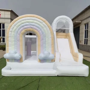 Macaron Color Rainbow Interactive Inflatable Jumping Castle With Slide And Ball Pit Bouncy Castle With Innovative Features