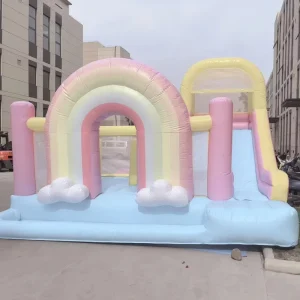 Macaron-colored Inflatable Castle With Rainbow Design Inflatable Trampoline Fun Bouncing House For Children In The Backyard