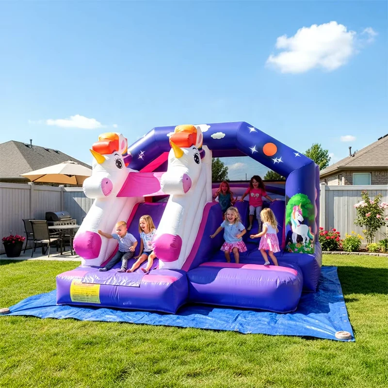 Magisches Einhorn aufblasbares Schloss mit Trampolin Rutsche Kombi Hüpfburg für Partyverleihgeschäft