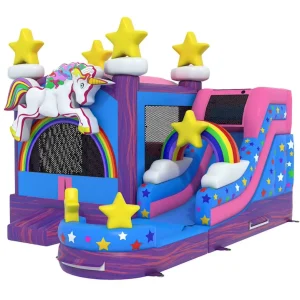Magical Unicorn Inflatable Bouncy Combo Commercial Playground with Rainbow Star Design for Rentals