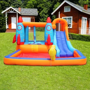 Manufacturer Bounce House Water Slide Combo Jumping Rocket Ball Pool Inflatable Bouncy Castle Water Slide With Slide