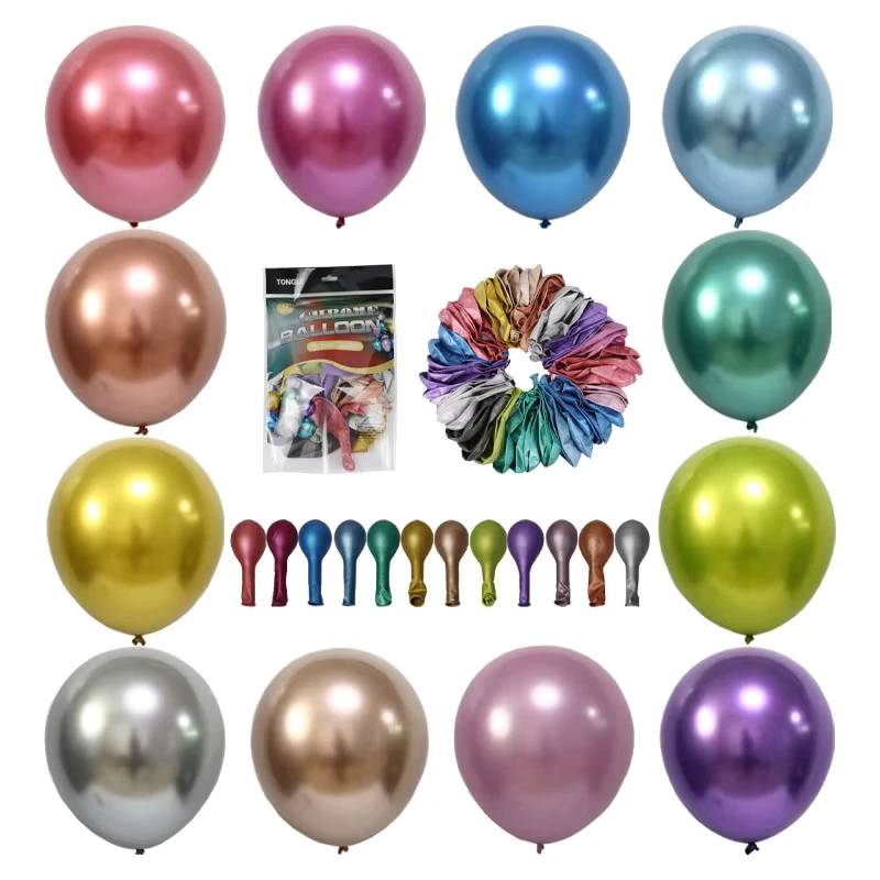 Ballons chromés en latex naturel en vrac, argent métallique réfléchissant gonflable de 10 pouces rouge pour décoration de fête de mariage