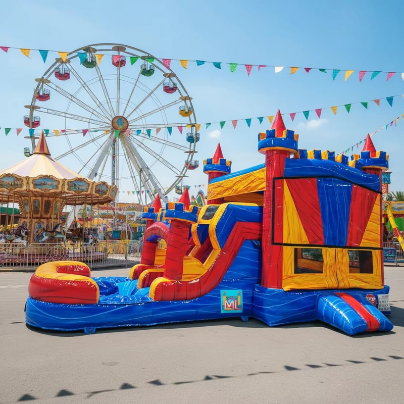 Castelo Inflável de Mármore com Combo de Escorrega Molhado e Seco Castelo Bouncy Comercial com Piscina Removível