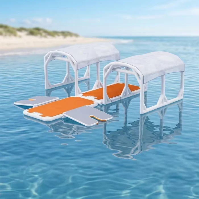 Ponton flottant marin avec auvent pour accès au yacht, conception modulaire pour un rangement facile et des loisirs aquatiques