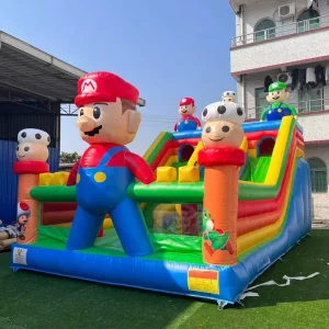 Jumper Mario, parcours d'obstacles gonflable à deux voies avec toboggan, combo de glisse gonflable