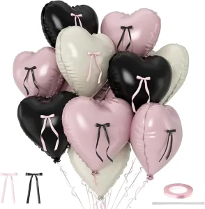 Matte Roze Zwart Crème Witte Hartvormige Folie Ballon Strik Set 18 Inch Helium Decoratie Meisje Verjaardag Baby Shower Vrijgezellenfeest