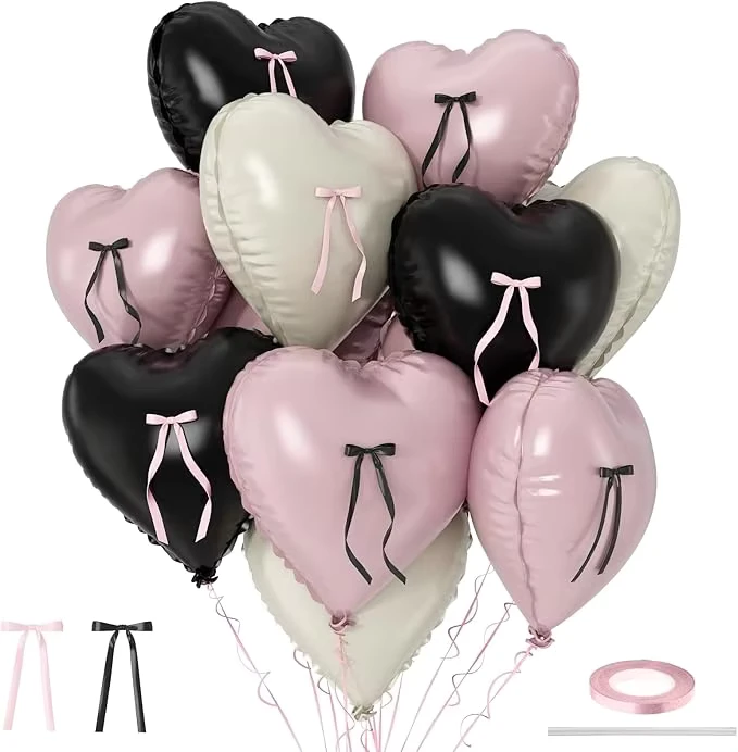 Ensemble de ballons en aluminium en forme de cœur, rose, noir, crème et blanc, 18 pouces, décoration pour anniversaire de fille, baby shower, enterrement de vie de garçon