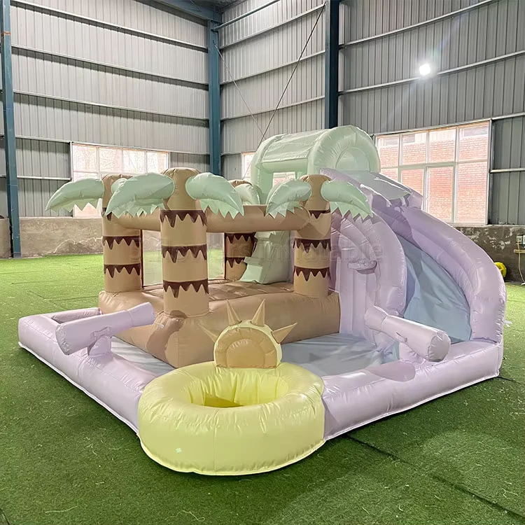Château Gonflable Sirène avec Toboggan et Piscine Château Gonflable Rose pour Tout-Petits
