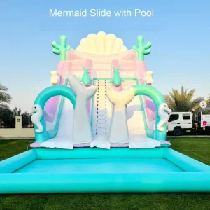 Tobogán Inflable de Sirena para Niños y Adultos, Casa de Rebote Comercial, Castillo Inflable con Piscina, Parque Acuático Inflable con Tobogán