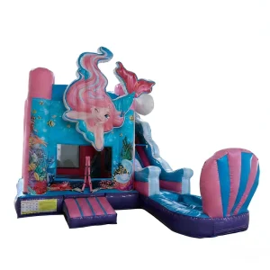 Mermaid Underwater Bounce Slide Combo Kids Sea Theme Eco Friendly PVC Inflatable Jumping Castle for 5-8 Users Parties Commercial