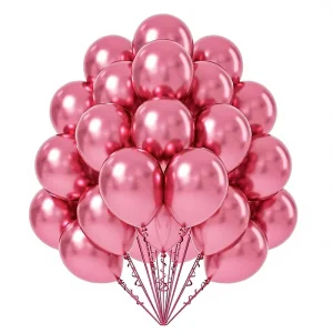 Globos redondos de látex metálico cromado rosa brillante de 12 pulgadas, paquete de 50, calidad de helio, decoraciones para fiestas, set de cumpleaños y graduación