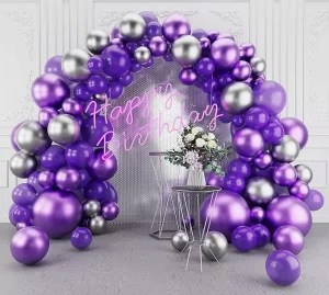 Kit de arco de globos plateados morados metálicos de 143 piezas, kit de guirnalda de globos para decoración de fiestas de cumpleaños y baby shower