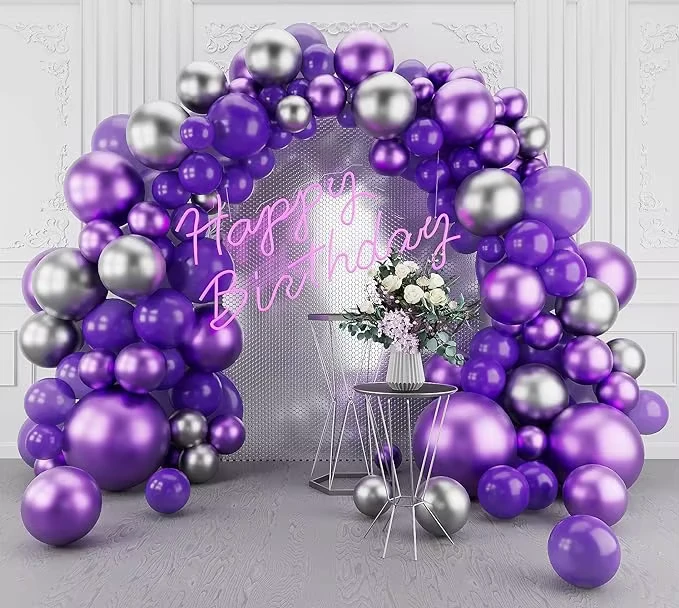 Metallic Lila Silber Ballonbogen Set 143 Teile Silber Ballongirlande Set für Geburtstags- und Babypartydekoration