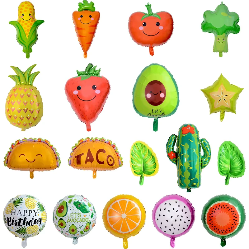 Decoración de Fiesta de Verano Mexicana, Globos de Fruta, Cactus Tropical, Fresa, Globo de Carnaval de Papel de Aluminio para Suministros de Fiesta
