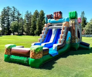 Mine craft Double Slide Combo Wet or Dry W pool Water Slide Bounce House Mine craft Double Lane Combo Bounce House