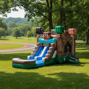 Castello gonfiabile Minecraft Combo, castelli gonfiabili commerciali con scivolo per bambini