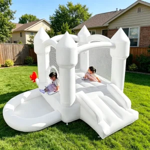Mini White Inflatable Castle White Trampoline Pool Slide Combination