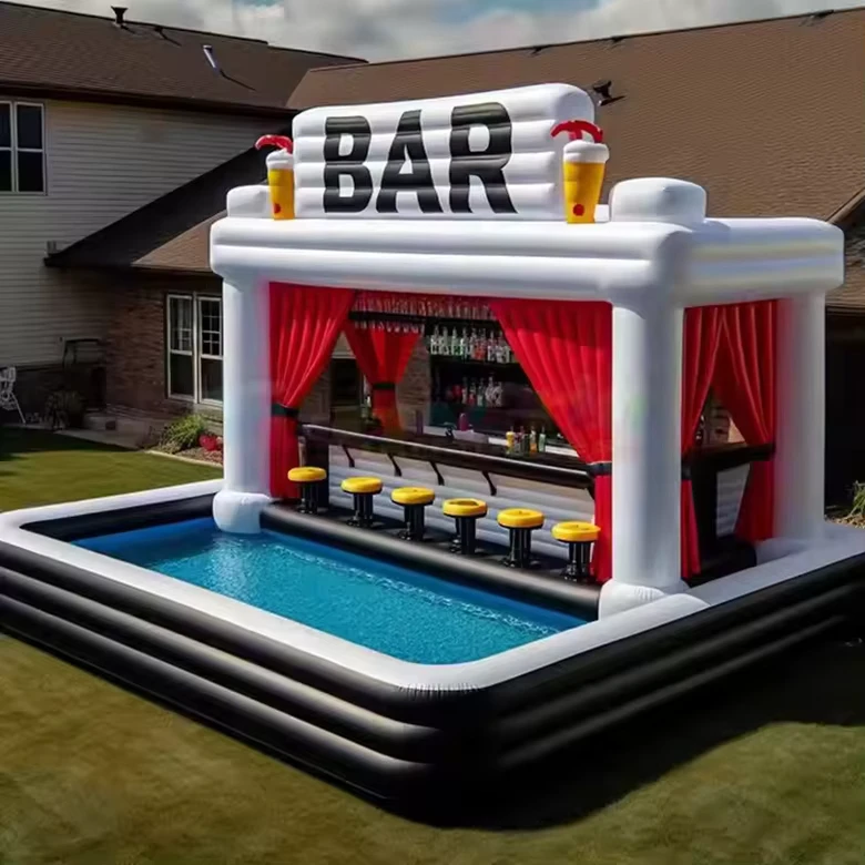 Barra de piscina inflable móvil, barras portátiles, barra inflable con piscina, relajación junto a la piscina para alquiler