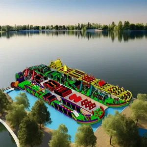 Parque Aquático Móvel em Aço - Jogos Infláveis de Escorrega para Lago ou Uso Doméstico