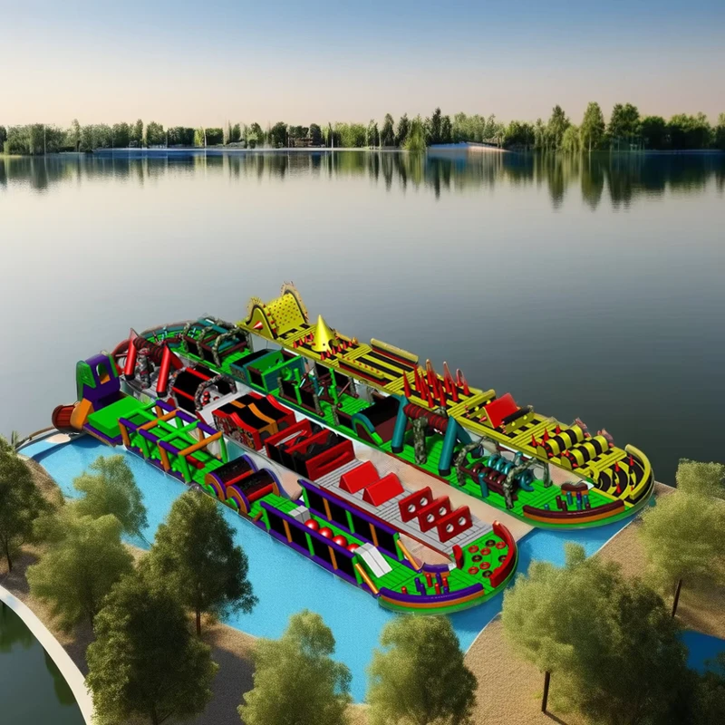 Parco acquatico galleggiante in acciaio, giochi gonfiabili scivolo d'acqua per uso in lago o a casa