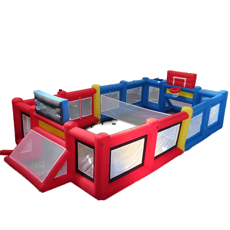 Model 786 12x6m Opblaasbaar Voetbalveld Basketball Hoop Voetbal Doel Volleybal 3 in 1 Multifunctionele Sportgame