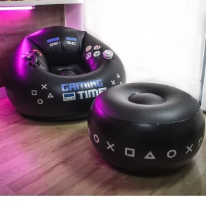 Modern Black Style E Sports Inflatable Chair PVC Inflatable Game Sofa Furniture with Cup Holder Foldable Design