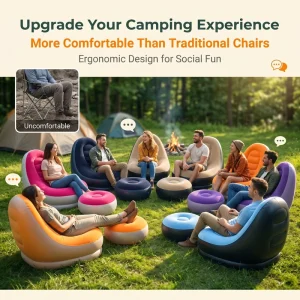 Modernes Design, faltbarer aufblasbarer Sessel mit Fußpedalen, tragbarer Outdoor-Plüsch-Lounge-Stuhl für zu Hause