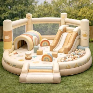 Modern Design Party Rental Bouncer with Tunnel and Slide Luxury Commercial PVC Inflatable Playground for Kids