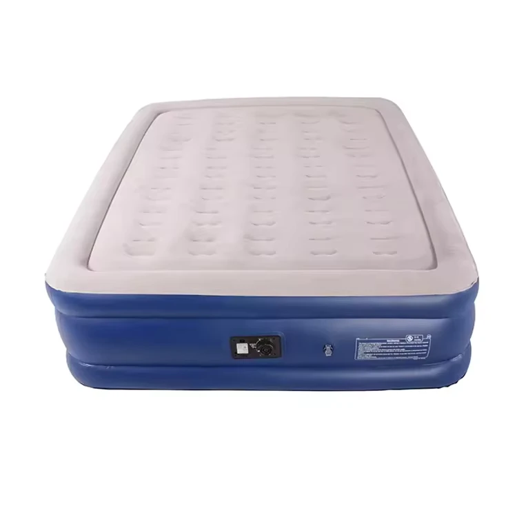 Modern Double Queen Inflatable Air Mattress PVC Flocking Cover Built in Pump Foldable Manufacturer Bedroom Furniture