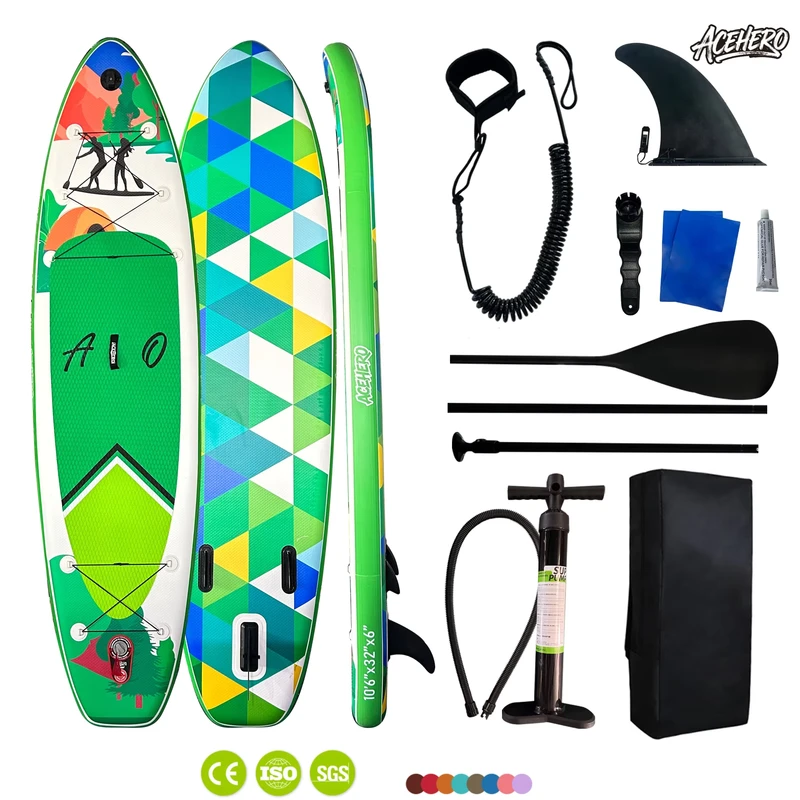 Modernes langlebiges aufblasbares Paddle Board umweltfreundlich tragbar 3-Finnen-System Freunde Versammlung Party Foto Wasserfest