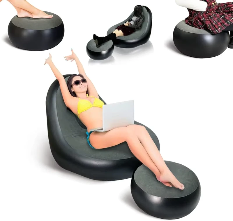 Modern Foldable Inflatable Air Pump Lounge Sofa Bed, Movie Chair Couch, Adult Relax Seat Set for Bedroom and Outdoor Use