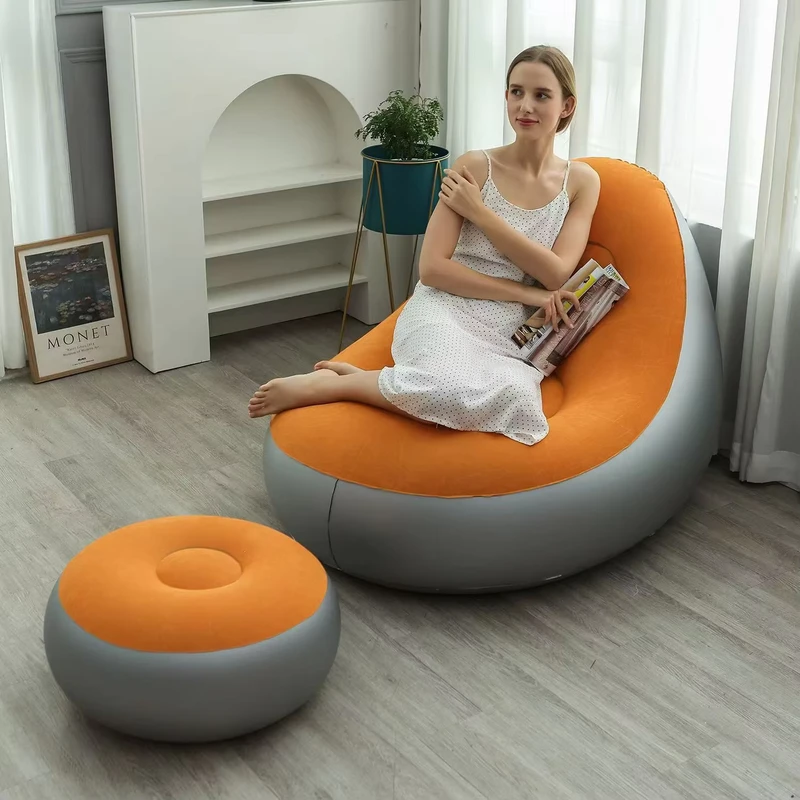 Moderne opvouwbare luie bank sectie ottoman voetensteun zachte opblaasbare luchtsofa stoel stof bekleding bed loungestoel set