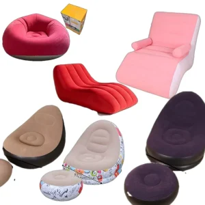 Modern Furniture PVC Inflatable Foldable Single Air Filling Flocking Outdoor Lounge Sofa Chair Footrest Sofa Bed Brown