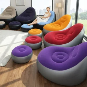 Modern Inflatable Camping Sofa Chair Portable Foldable Waterproof Single Person with Foot Pump and PVC Flocked Material