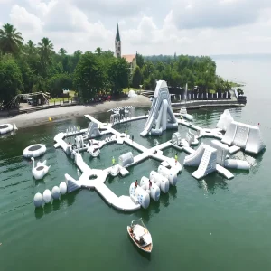 Parque acuático modular inflable, sistema de instalación rápida Popu Water Park, antideslizante para entrenamiento de fitness acuático y playa