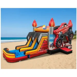 Monster Truck Bounce House Water Slide with Detachable Pool Kids Moonwalk Inflatable Combo for Rental