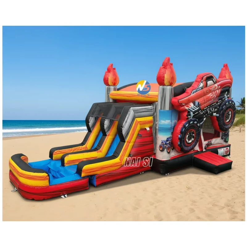 Monster Truck Bounce House Water Slide with Detachable Pool Kids Moonwalk Inflatable Combo for Rental