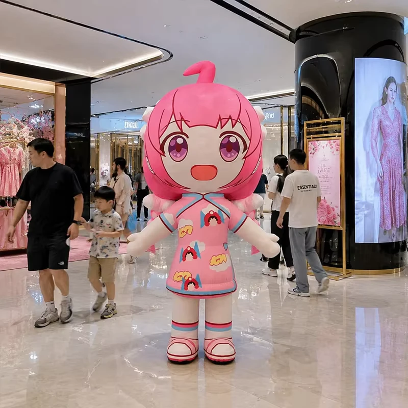 Bewegliche Aufblasbare Pinke Mädchen Cartoon Maskottchen für individuelle Werbung Aufblasbare Mädchenpuppe Kostüm