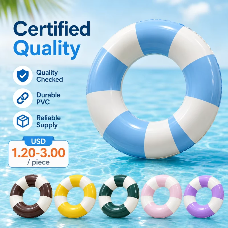 Multi Color Striped Inflatable Swim Ring PVC Pool Float Tube Custom OEM Summer Water Toy