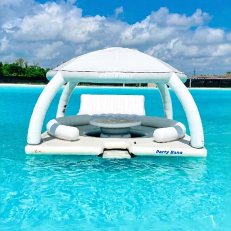 Multi Functional Inflatable Leisure Tent with Bar Table Sunshade Floating Platform Floating Bed for Swimming Pool Yacht Matching