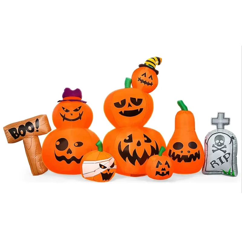 LEDライト内蔵の多サイズインフレータブルパンプキンファミリーセット ハロウィン庭装飾 屋外ディスプレイ用